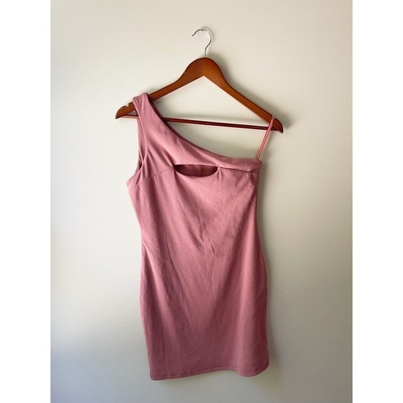 Superdown Alexandra One Shoulder Mini Dress Cut Out Ribbed Bodycon Pink Medium - Picture 4 of 5